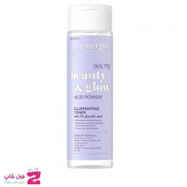 تونر روشن کننده صورت پوست حساس اسید گلیکولیک 5% اولاین 200 میل EVELINE BEAUTY&GLOW