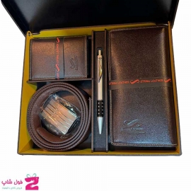 ست هدیه کیف و کمربند 4 تیکه چرم طبیعی مردانه کد 3173